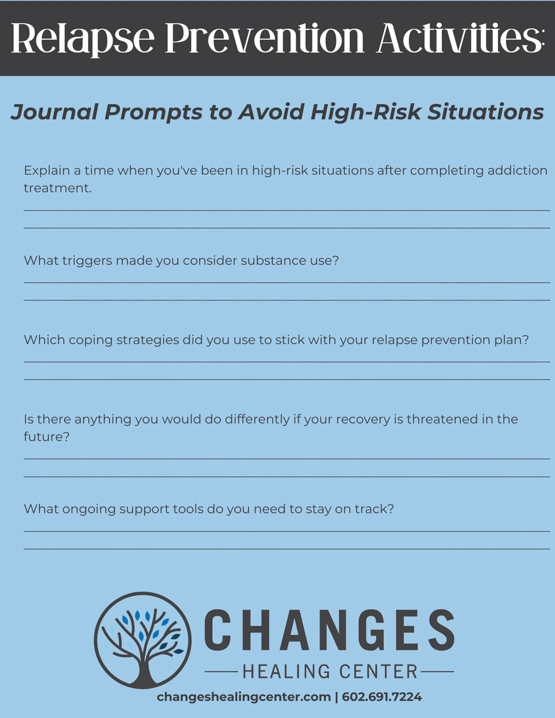 Relapse Prevention Plan - Journal Prompts to Avoid High-Risk Situations