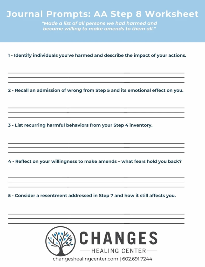 Journal Prompts - AA Step 8 - Changes Healing Center