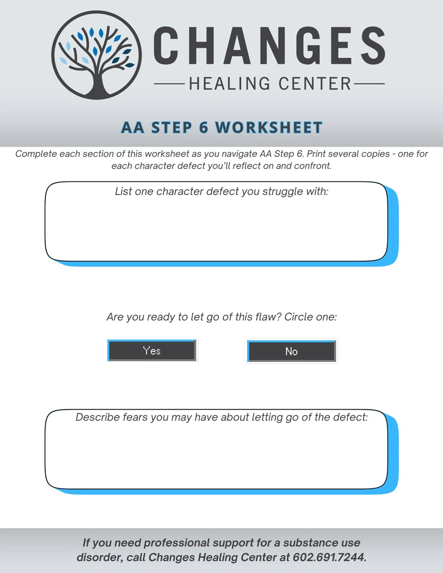 AA Step 6 Worksheet - Changes Healing Center