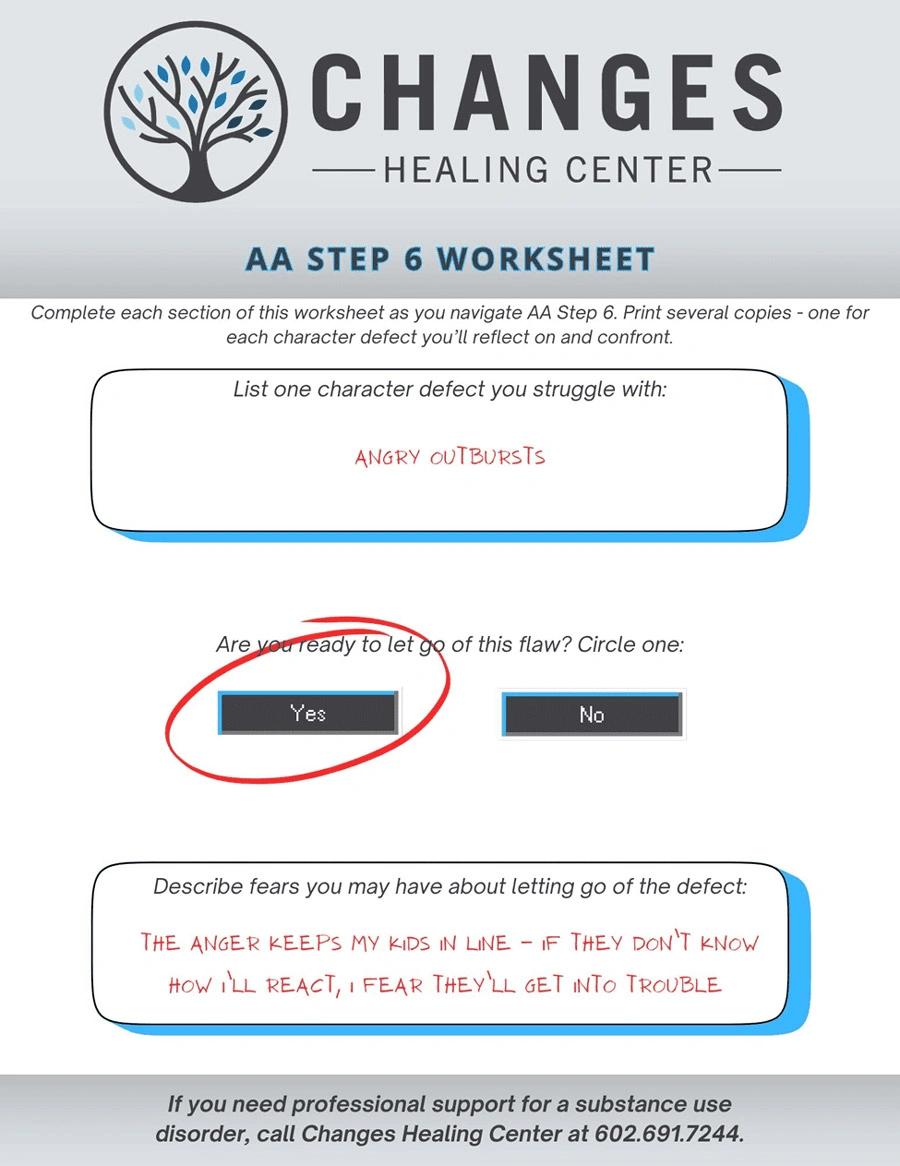 Completed AA Step 6 Worksheet Examples