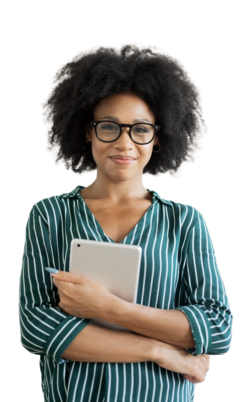 Smiling care team member holding a tablet, representing supportive inpatient rehab in Arizona at Changes Healing Center.