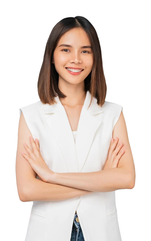 Smiling young woman in a white vest standing confidently with arms crossed, symbolizing hope and recovery from marijuana addiction.